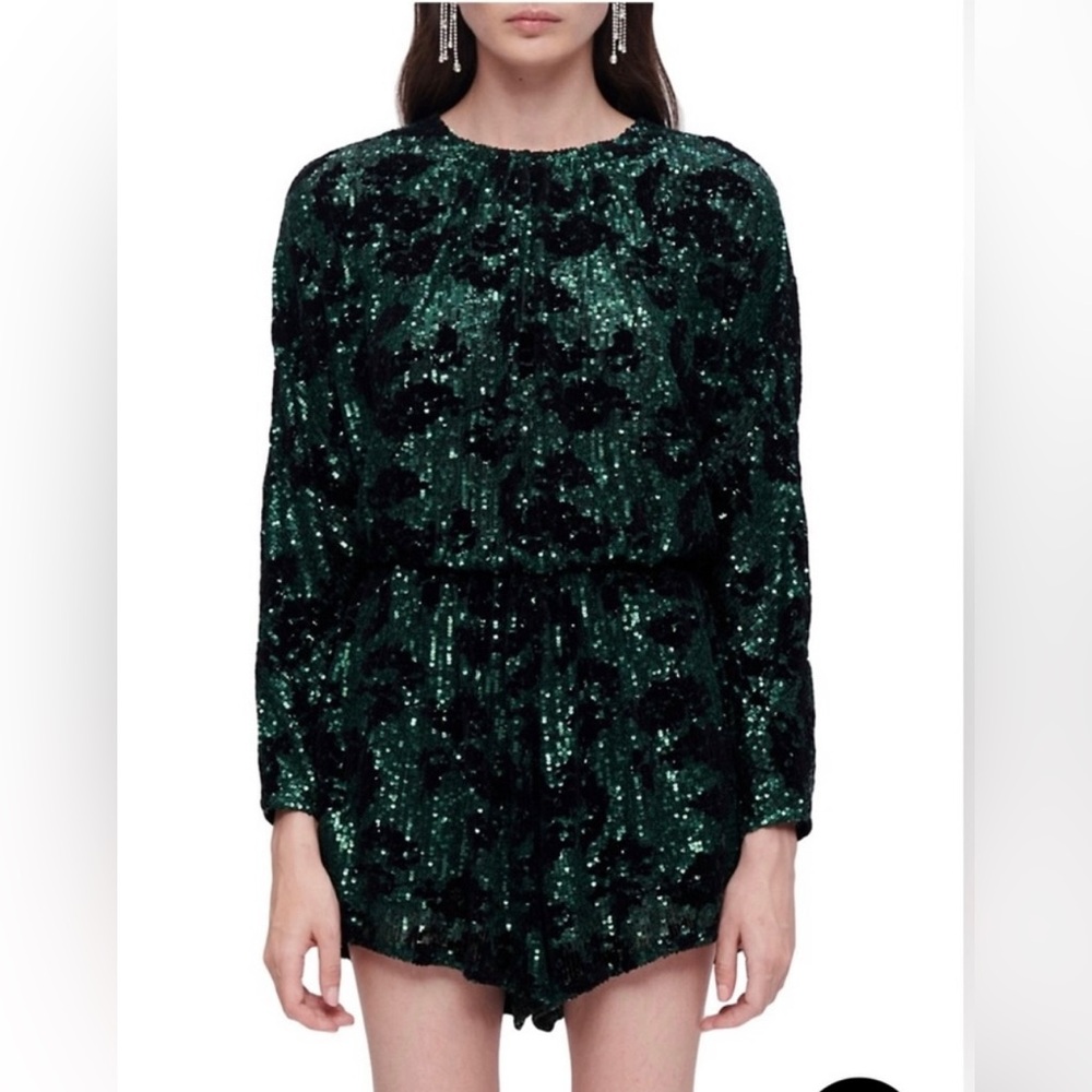 Maje Green and Black Sequin Romper